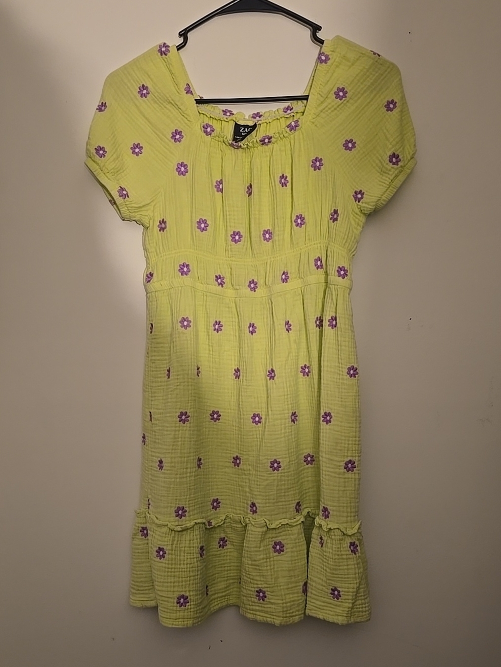 Zara Lime Green Dress with Purple Floral Embroidery